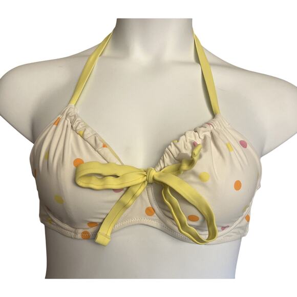 Ivory Rose Underwire Bikini Swim Halter Top Size 32DD White with Polka Dots EUC - Picture 1 of 6